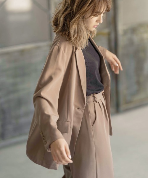 KOBE LETTUCE(コウベレタス)の「とろみ素材テーラードゆるジャケット【セットアップOK】(テーラードジャケット・レディース・ブラウン系その他/ベージュ系その他/ブルー系その他/ピンク系その他/オリーブ/アイボリー/ネイビー・FREE)」の22枚目の写真