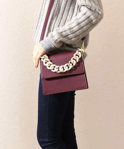 florist（フローリスト）の「【2way】スクエアフラップビッグチェーンミニショルダーバッグ/ハンドバッグ（ショルダーバッグ・レディース・ブラック/パープル/イエロー/グリーン/レオパード・FREE）」の4枚目の写真