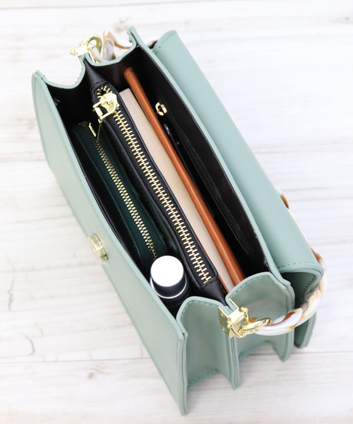 florist（フローリスト）の「【2way】スクエアフラップビッグチェーンミニショルダーバッグ/ハンドバッグ（ショルダーバッグ・レディース・ブラック/パープル/イエロー/グリーン/レオパード・FREE）」の6枚目の写真