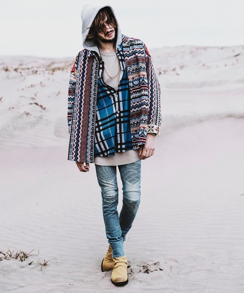 NO ID.（ノーアイディ）の「ms4367-クレイジー切替ＢＩＧゴブランＳＨ シャツ（シャツ/ブラウス・メンズ・レッド系その他/ブラック/ネイビー・ONE SIZE）」の8枚目の写真