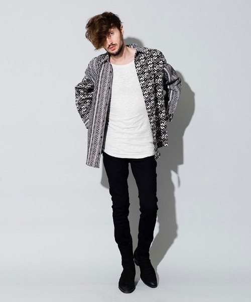 NO ID.（ノーアイディ）の「ms4367-クレイジー切替ＢＩＧゴブランＳＨ シャツ（シャツ/ブラウス・メンズ・レッド系その他/ブラック/ネイビー・ONE SIZE）」の13枚目の写真