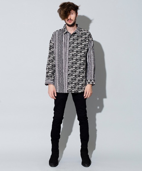 NO ID.（ノーアイディ）の「ms4367-クレイジー切替ＢＩＧゴブランＳＨ シャツ（シャツ/ブラウス・メンズ・レッド系その他/ブラック/ネイビー・ONE SIZE）」の16枚目の写真