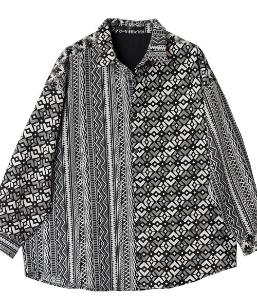 NO ID.（ノーアイディ）の「ms4367-クレイジー切替ＢＩＧゴブランＳＨ シャツ（シャツ/ブラウス・メンズ・レッド系その他/ブラック/ネイビー・ONE SIZE）」の10枚目の写真