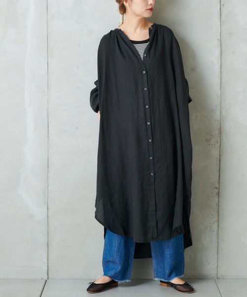 PUAL CE CIN（ピュアルセシン）の「リネンシャツワンピース（ワンピース・レディース・ホワイト/ブラック/ベージュ/ピンク/キャメル・FREE）」の3枚目の写真