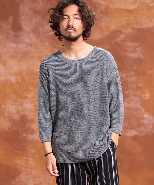 Jih Nunc(ジーヌンク)の「mn2323-ルーズシルエットワッフルサマーニットプルオーバー(ニット/セーター・メンズ・ブラック/モカ/グレー・S/L/M)」の1枚目の写真