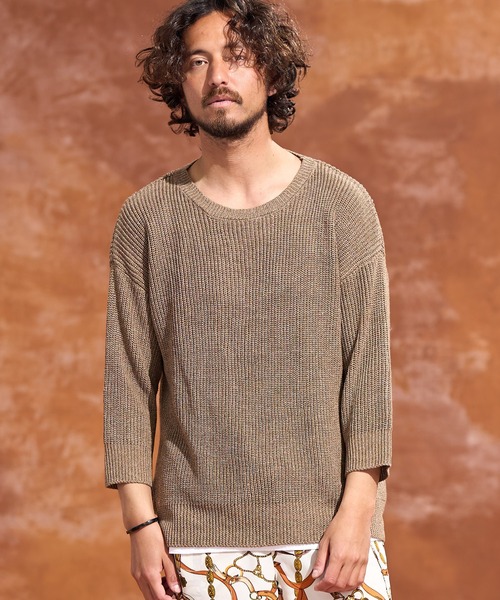 Jih Nunc(ジーヌンク)の「mn2323-ルーズシルエットワッフルサマーニットプルオーバー(ニット/セーター・メンズ・ブラック/モカ/グレー・S/L/M)」の2枚目の写真