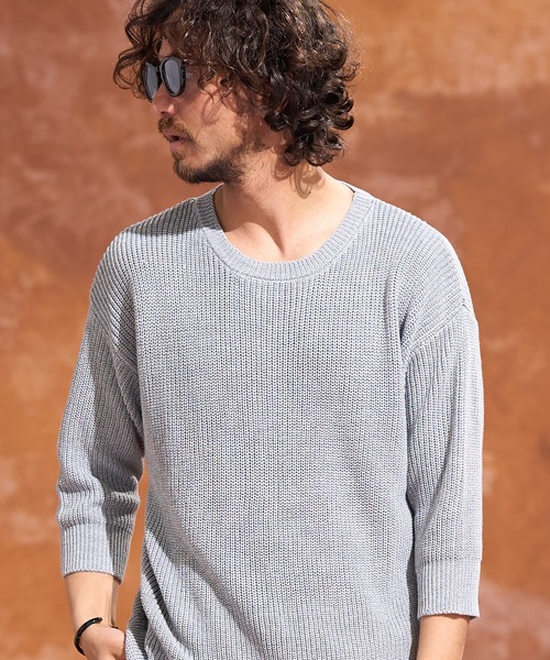 Jih Nunc(ジーヌンク)の「mn2323-ルーズシルエットワッフルサマーニットプルオーバー(ニット/セーター・メンズ・ブラック/モカ/グレー・S/L/M)」の4枚目の写真