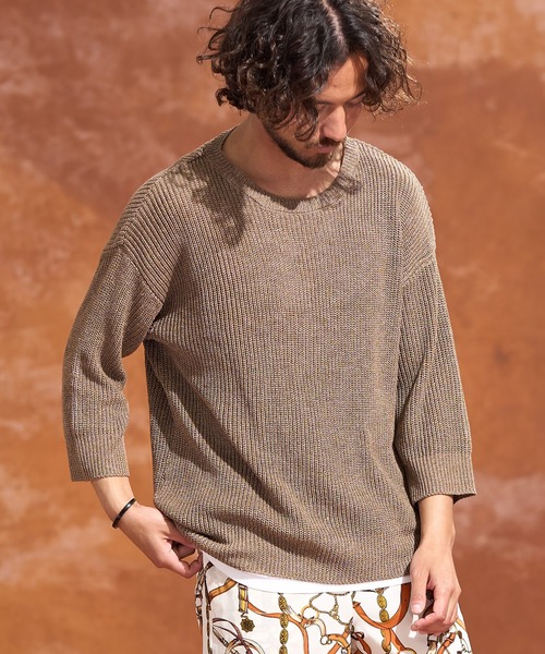 Jih Nunc(ジーヌンク)の「mn2323-ルーズシルエットワッフルサマーニットプルオーバー(ニット/セーター・メンズ・ブラック/モカ/グレー・S/L/M)」の8枚目の写真