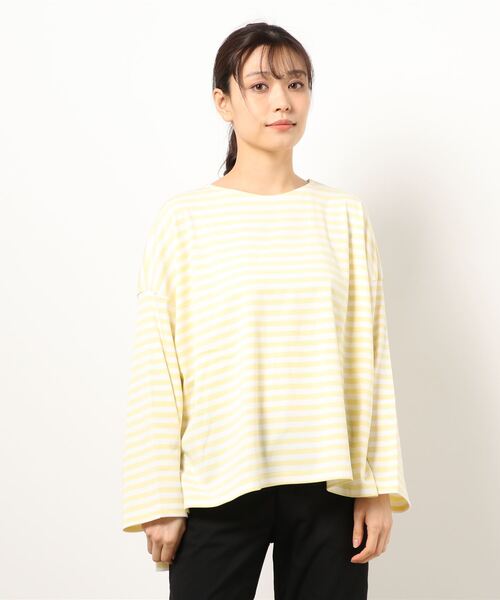 Samansa Mos2（サマンサ モスモス）の「ゆるボーダーカットソー（Tシャツ/カットソー・レディース・ブルー/ベージュ/イエロー/オフホワイト・ﾌﾘ-）」の4枚目の写真