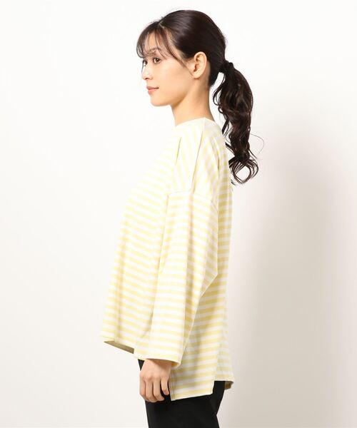 Samansa Mos2（サマンサ モスモス）の「ゆるボーダーカットソー（Tシャツ/カットソー・レディース・ブルー/ベージュ/イエロー/オフホワイト・ﾌﾘ-）」の6枚目の写真