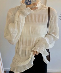 DAY CLOSET | レディース シャーリングシースルーフリルブラウス(シャツ/ブラウス)