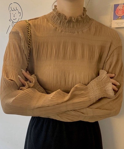 DAY CLOSET（デイ クローゼット）の「レディース シャーリングシースルーフリルブラウス（シャツ/ブラウス・レディース・ホワイト/ブラック/ブラウン・ONE SIZE）」の7枚目の写真