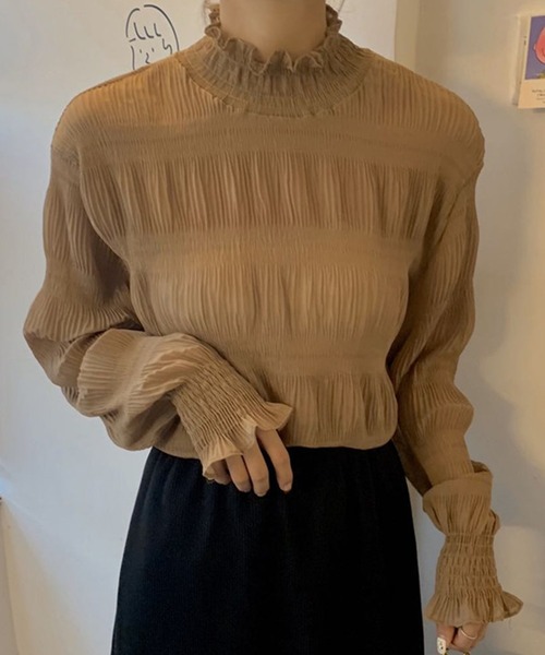 DAY CLOSET（デイ クローゼット）の「レディース シャーリングシースルーフリルブラウス（シャツ/ブラウス・レディース・ホワイト/ブラック/ブラウン・ONE SIZE）」の8枚目の写真