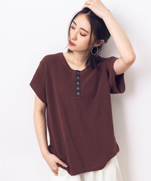綿100% 麻タッチ ヘンリーネックカットソー
