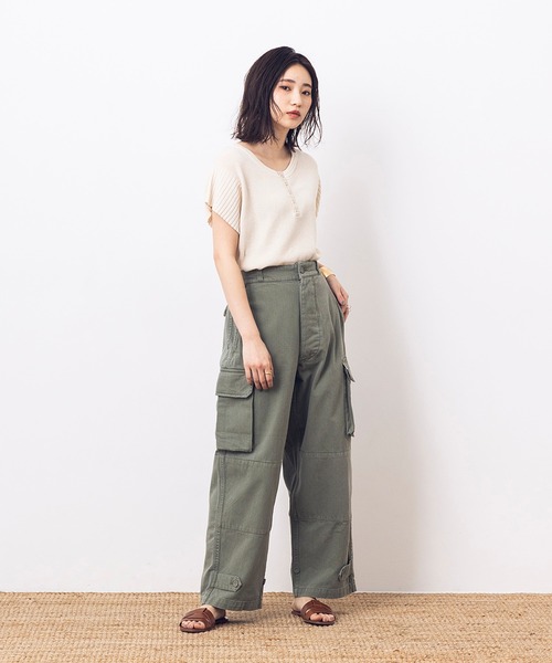 khakito（カーキト）の「綿100% 麻タッチ ヘンリーネックカットソー（Tシャツ/カットソー・レディース・ブラウン/オフホワイト/ブラック・FREE）」の14枚目の写真