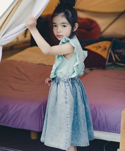 RADCHAP（ラッドチャップ）の「デニムギャザースカート（デニムスカート・キッズ・サックスブルー/グレー・XL/M/L/S）」の6枚目の写真