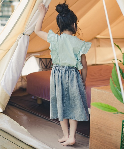 RADCHAP（ラッドチャップ）の「デニムギャザースカート（デニムスカート・キッズ・サックスブルー/グレー・XL/M/L/S）」の3枚目の写真