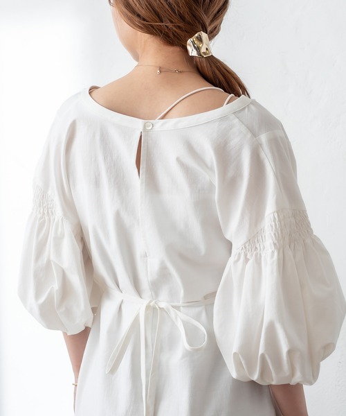 mystic（ミスティック）の「半袖ボリュームスリーブワンピース（ワンピース・レディース・ブラック/パープル/オフホワイト・FREE）」の6枚目の写真