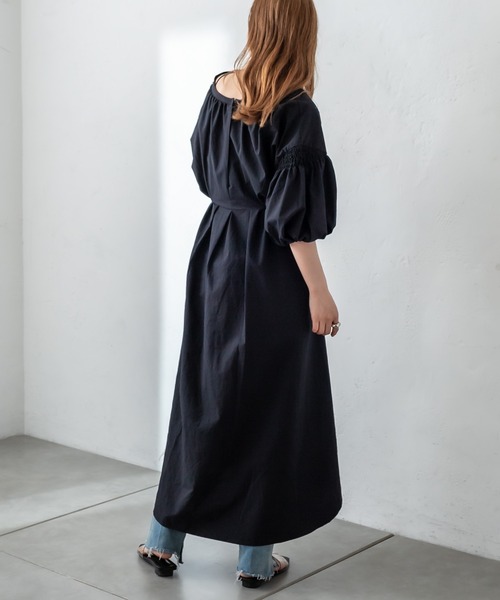 mystic（ミスティック）の「半袖ボリュームスリーブワンピース（ワンピース・レディース・ブラック/パープル/オフホワイト・FREE）」の7枚目の写真