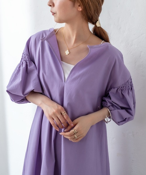 mystic（ミスティック）の「半袖ボリュームスリーブワンピース（ワンピース・レディース・ブラック/パープル/オフホワイト・FREE）」の15枚目の写真