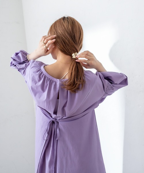 mystic（ミスティック）の「半袖ボリュームスリーブワンピース（ワンピース・レディース・ブラック/パープル/オフホワイト・FREE）」の9枚目の写真