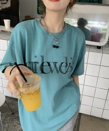 シャドーロゴプリントドロップショルダーTシャツ