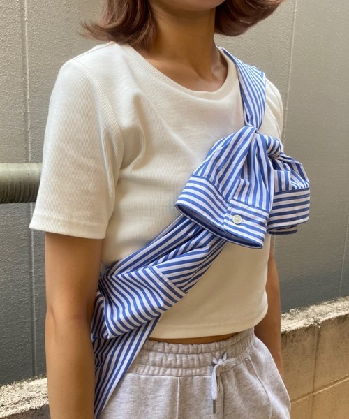 WEGO(ウィゴー)の「WEGO/リブショートT(Tシャツ/カットソー・レディース・ホワイト/ブラック/レッド/ホワイト系その他/ブラウン/カーキ・SMALL/MEDIUM)」の2枚目の写真