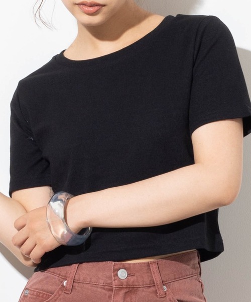 WEGO(ウィゴー)の「WEGO/リブショートT(Tシャツ/カットソー・レディース・ホワイト/ブラック/レッド/ホワイト系その他/ブラウン/カーキ・SMALL/MEDIUM)」の3枚目の写真