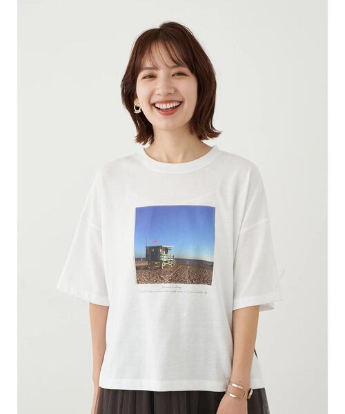 earth music&ecology（アースミュージックアンドエコロジー）の「グラフィックフォトTシャツ ＊（Tシャツ/カットソー・レディース・パープル/ライトベージュ/ホワイト×ブルー/ホワイト×ブラック・FREE）」の19枚目の写真