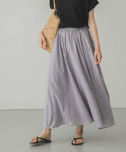 かぐれ（カグレ）の「小紋柄プリントスカート（スカート・レディース・グレー/ミント・FREE）」の3枚目の写真