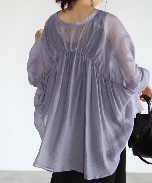 ブラウス シャツ バックギャザーシアーシャツ レディース le.coeur blanc ブラウス シャツ シアーガーゼバックギャザー