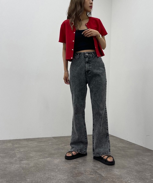 apres jour mignon（アプレジュールミニョン）の「サイドスリットフレアデニム 【ZOZOTOWN限定アイテム】（デニムパンツ・レディース・ブラック/グレー系その他/ライトブルー/オフホワイト・X-LARGE/SMALL/LARGE/MEDIUM）」の21枚目の写真