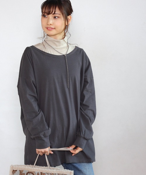 Crisp(クリスプ)の「ギャザースリーブロングTシャツ(Tシャツ/カットソー・レディース・ネイビー/アイボリー・FREE)」の22枚目の写真