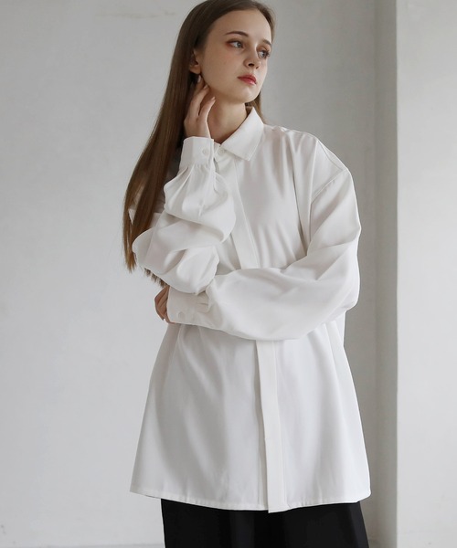 LILL（リル）の「ポリトロビッグシルエット比翼付きトロミ長袖シャツ（シャツ/ブラウス・メンズ・ホワイト/ブラック/グレー/グレー系・S/M/L/XL）」の15枚目の写真