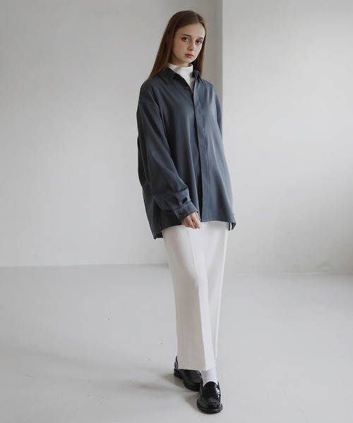 LILL（リル）の「ポリトロビッグシルエット比翼付きトロミ長袖シャツ（シャツ/ブラウス・メンズ・ホワイト/ブラック/グレー/グレー系・S/M/L/XL）」の18枚目の写真