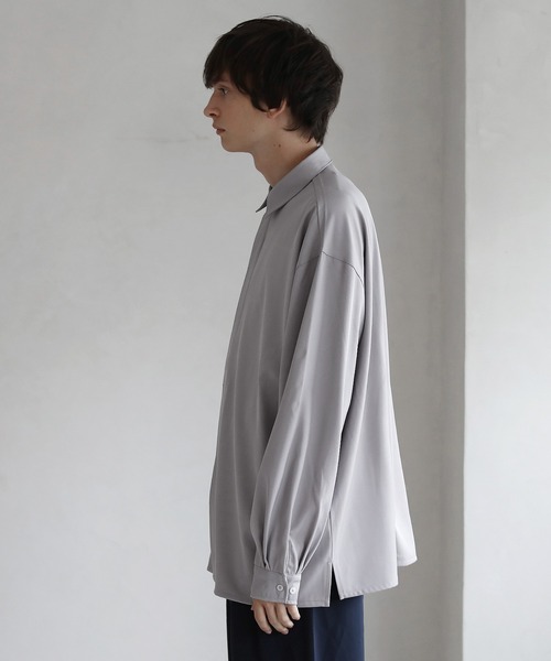 LILL（リル）の「ポリトロビッグシルエット比翼付きトロミ長袖シャツ（シャツ/ブラウス・メンズ・ホワイト/ブラック/グレー/グレー系・S/M/L/XL）」の19枚目の写真