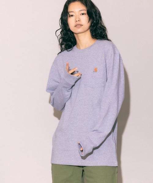 Carhartt（カーハート）の「carhartt/カーハート LOOSE FIT Workwear Pocket Long-Sleeve T-Shirts ビッグシルエット 無地 ワンポイント ポケットロンT（Tシャツ/カットソー・メンズ・ブラック/ダークブラウン/ネイビー/グリーン/ヘザーグレー/バーガンディー/チャコール・S/M/L/XL）」の3枚目の写真