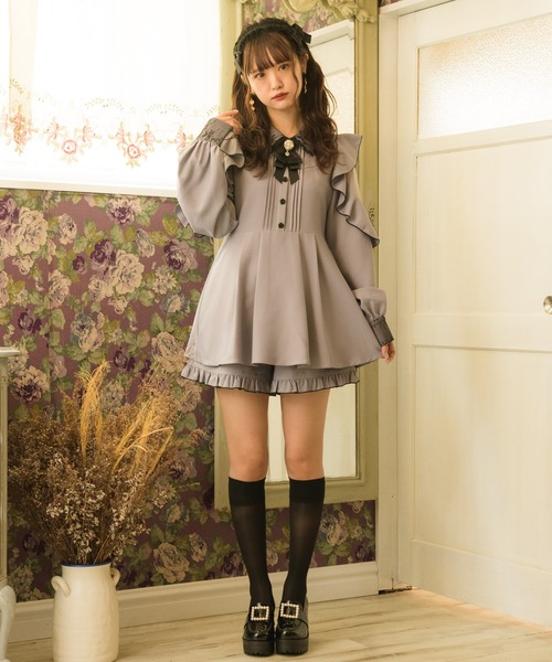 ROJITA（ロジータ）の「配色レースシアー切替セットアップ（セットアップ・レディース・ピンク/ブラック/グレー・FREE）」の5枚目の写真