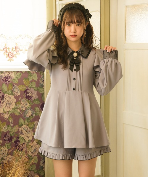 ROJITA（ロジータ）の「配色レースシアー切替セットアップ（セットアップ・レディース・ピンク/ブラック/グレー・FREE）」の12枚目の写真