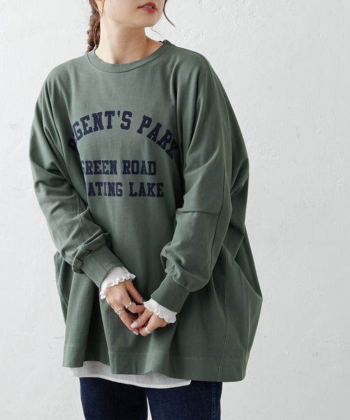 PUAL CE CIN(ピュアルセシン)の「シルケット風天竺フロッキープリントロングスリーブ(Tシャツ/カットソー・レディース・ベージュ/グレー/グリーン/マスタード・FREE)」の4枚目の写真