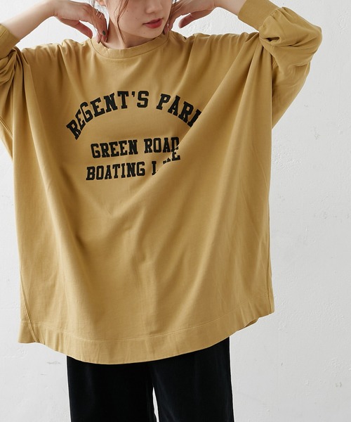 PUAL CE CIN(ピュアルセシン)の「シルケット風天竺フロッキープリントロングスリーブ(Tシャツ/カットソー・レディース・ベージュ/グレー/グリーン/マスタード・FREE)」の1枚目の写真