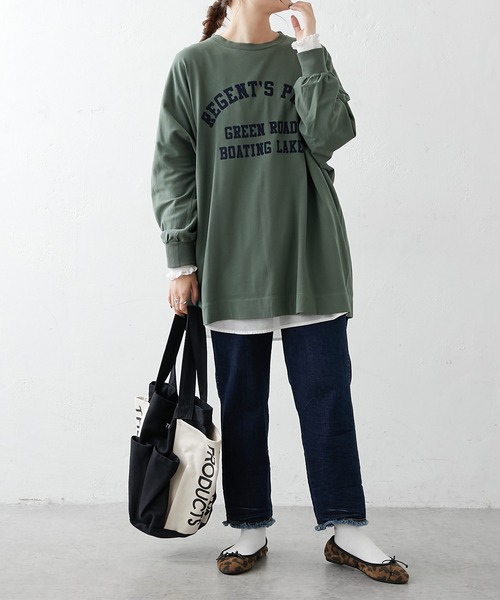 PUAL CE CIN(ピュアルセシン)の「シルケット風天竺フロッキープリントロングスリーブ(Tシャツ/カットソー・レディース・ベージュ/グレー/グリーン/マスタード・FREE)」の16枚目の写真