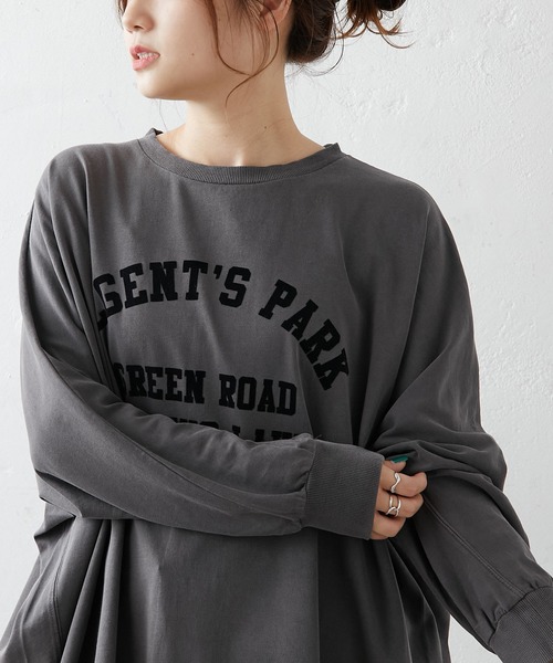 PUAL CE CIN(ピュアルセシン)の「シルケット風天竺フロッキープリントロングスリーブ(Tシャツ/カットソー・レディース・ベージュ/グレー/グリーン/マスタード・FREE)」の8枚目の写真