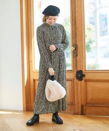 フラワーレオパードギャザーワンピース