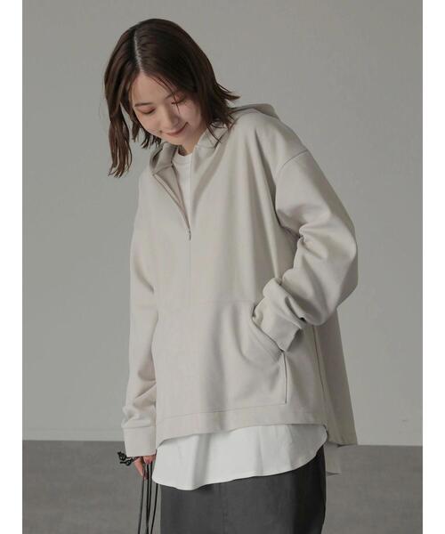 AMERICAN HOLIC（アメリカンホリック）の「ハーフZIPフーディーポンチプルオーバー（Tシャツ/カットソー・レディース・ライトグレー/ダークネイビー・M/L）」の7枚目の写真