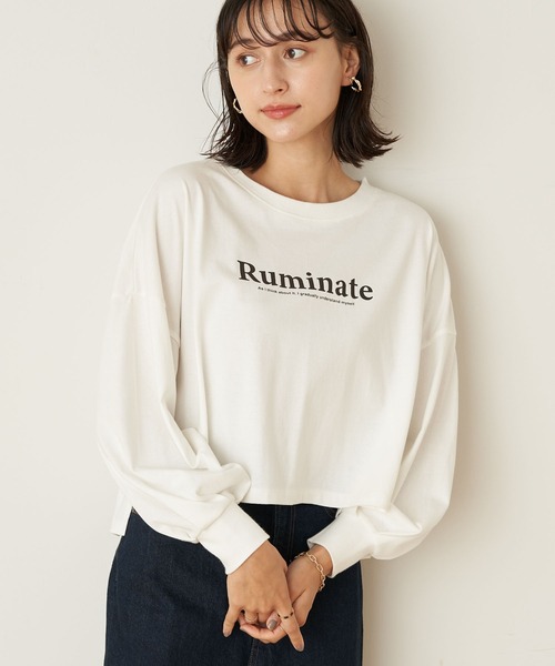 earth music&ecology（アースミュージックアンドエコロジー）の「Ruminateショート長袖プルオーバー ＊（Tシャツ/カットソー・レディース・チャコールグレー/ブラック/オフホワイト・FREE）」の2枚目の写真