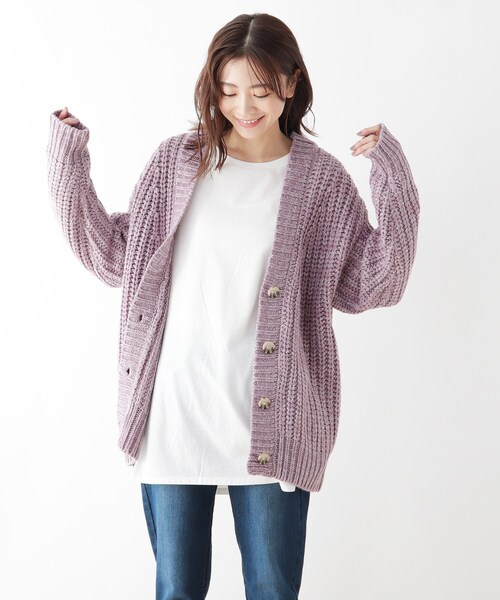 SHOO・LA・RUE（シューラルー）の「◆ざっくり編みニットカーディガン（カーディガン/ボレロ・レディース・ブラック系3/アイボリー系3/ピンク系・00）」の3枚目の写真