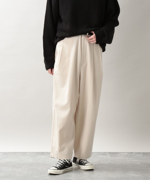 日本製レオナールストレッチロイヤルブルーエレガントパンツタック