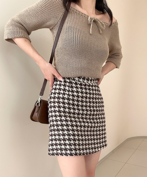 Jasmine Grandiflorum（ジャスミングランディフローラム）の「【Jasmine】千鳥柄ミニスカート（スカート・レディース・チョコ/ブラック・LARGE/MEDIUM/SMALL/X-LARGE）」の12枚目の写真