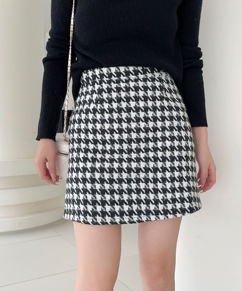 Jasmine Grandiflorum（ジャスミングランディフローラム）の「【Jasmine】千鳥柄ミニスカート（スカート・レディース・チョコ/ブラック・LARGE/MEDIUM/SMALL/X-LARGE）」の8枚目の写真